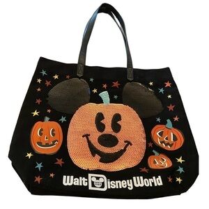 Walt Disney Halloween Canvas Tote Sequin Jack O Lanterns